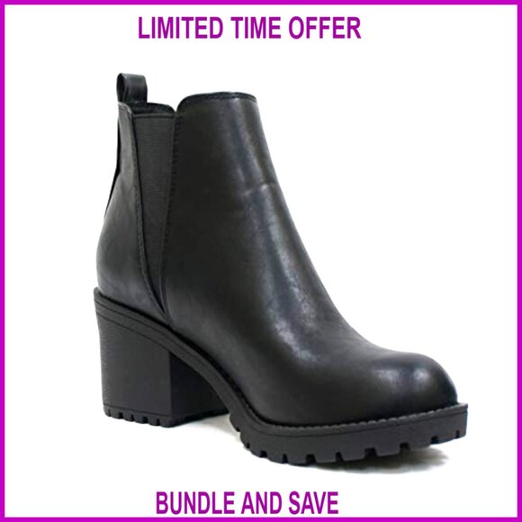 Lug Sole Chelsea Booties with Elastic Gore, Mid Heel Ankle Boots - Picture 4 of 5